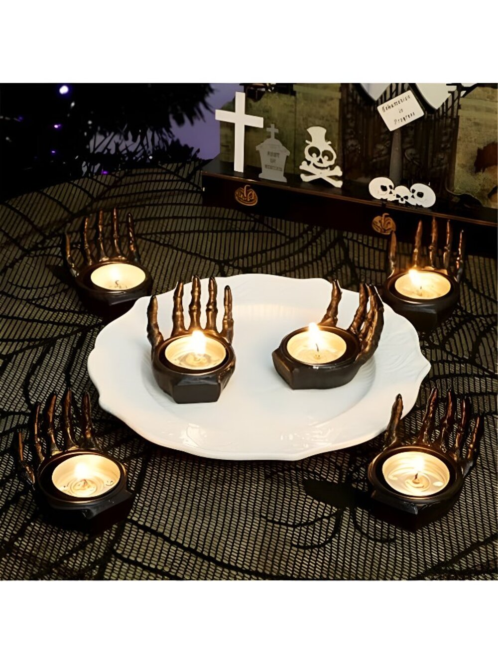 6 Pack Skeleton Hand Tea Light Candle Holders, Halloween Candle Holder,